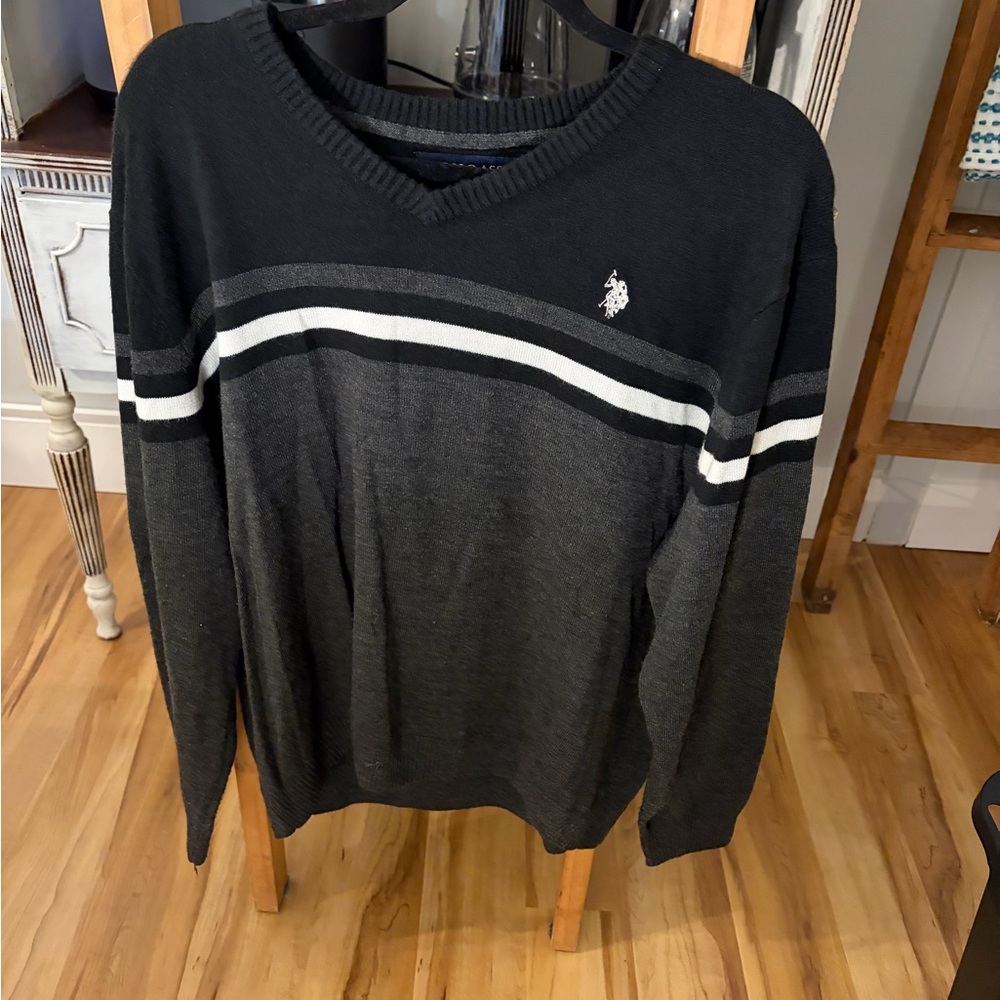 U.S. Polo Assn. Black and Gray V-Neck Sweater